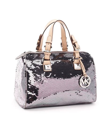 michael kors medium grayson sequin satchel gunmetal|Grayson Medium Crocodile Embossed Leather Satchel .